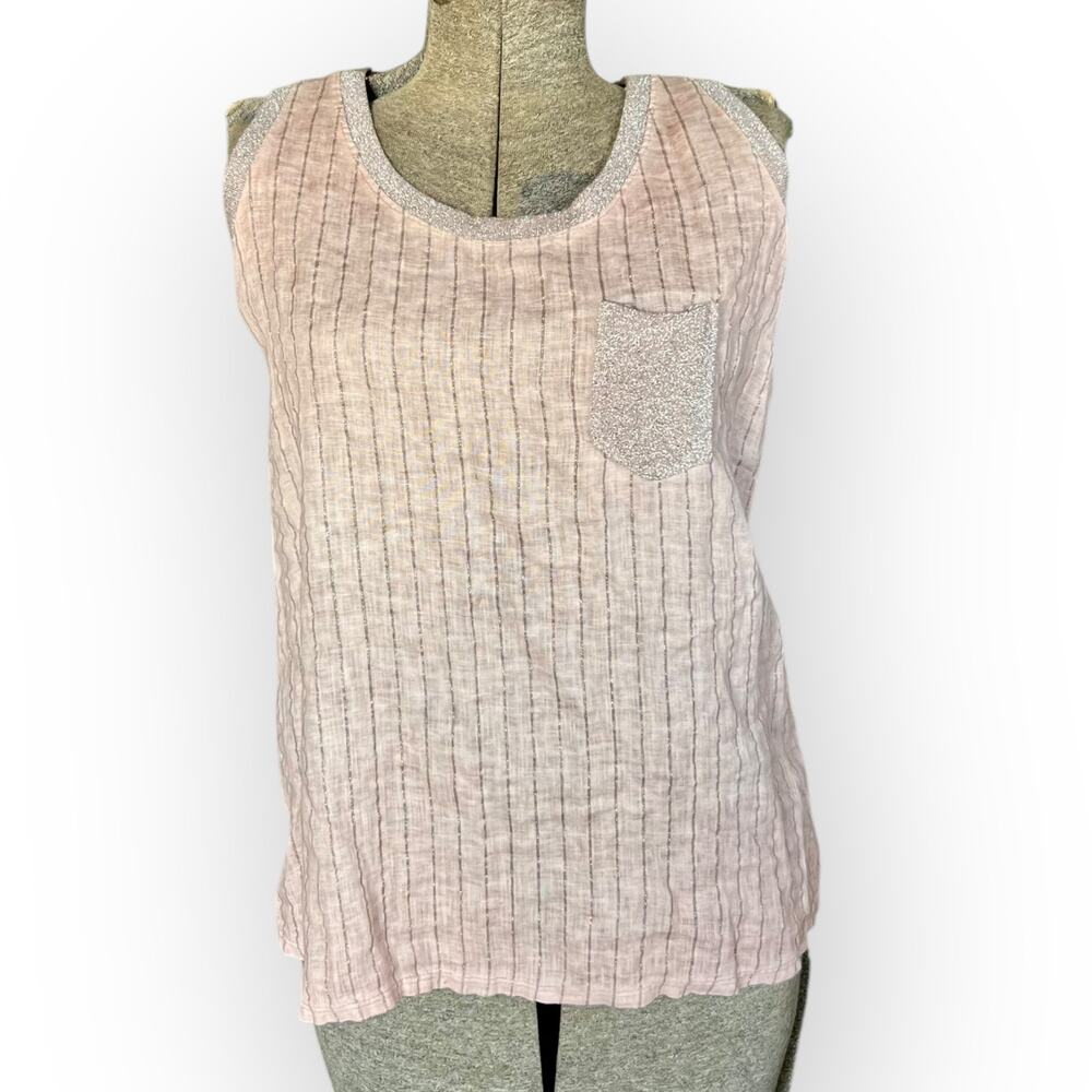 Boutique Women's Made in Italy Pale Pink & Silver Round Neck Tank Top Size Med